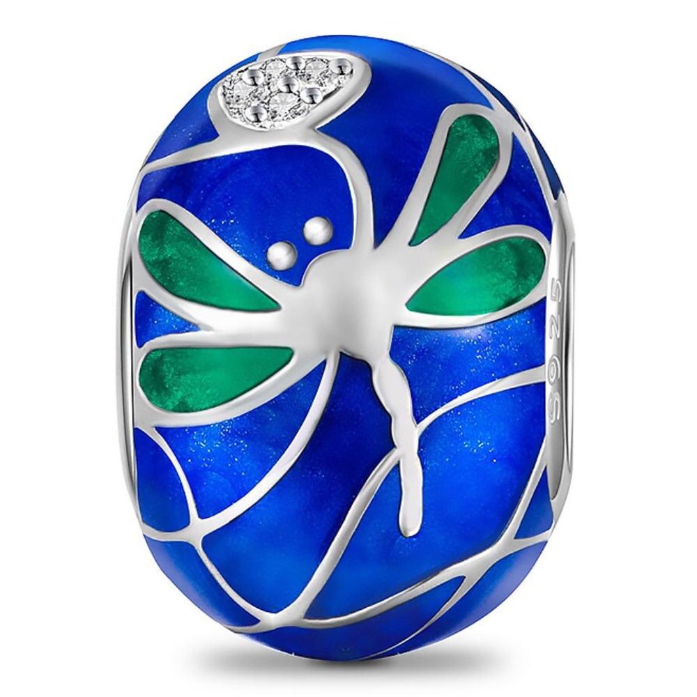 925 Sterling Silver Dragonfly Crystal Charm Bead